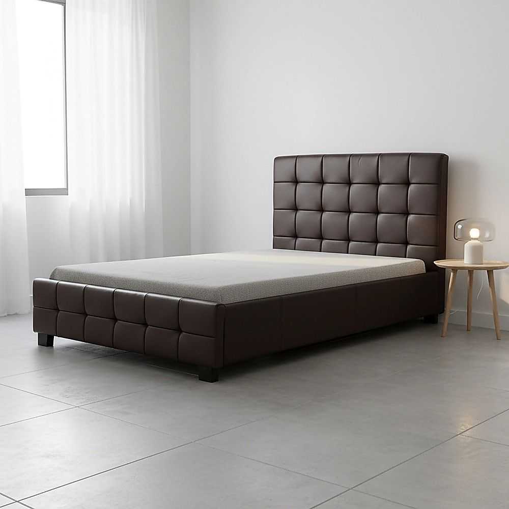 King Single PU Leather Deluxe Bed Frame Brown