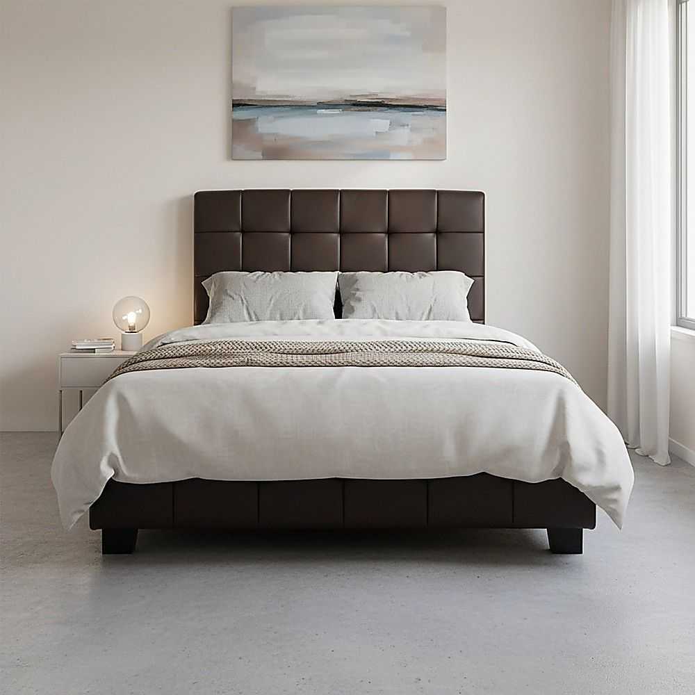 King Single PU Leather Deluxe Bed Frame Brown
