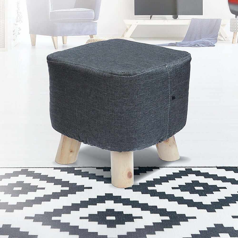 Fabric Ottoman Foot Stool Wood Storage Padded Seat