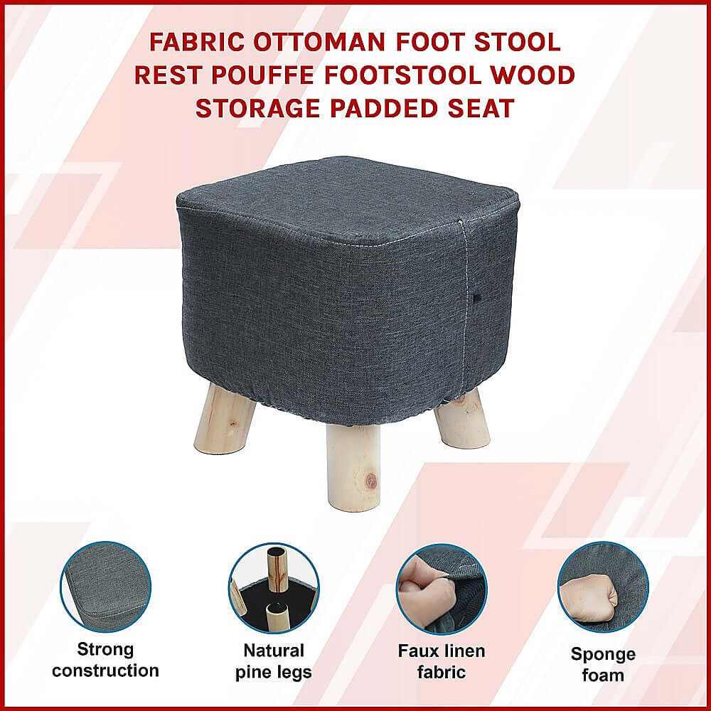 Fabric Ottoman Foot Stool Wood Storage Padded Seat