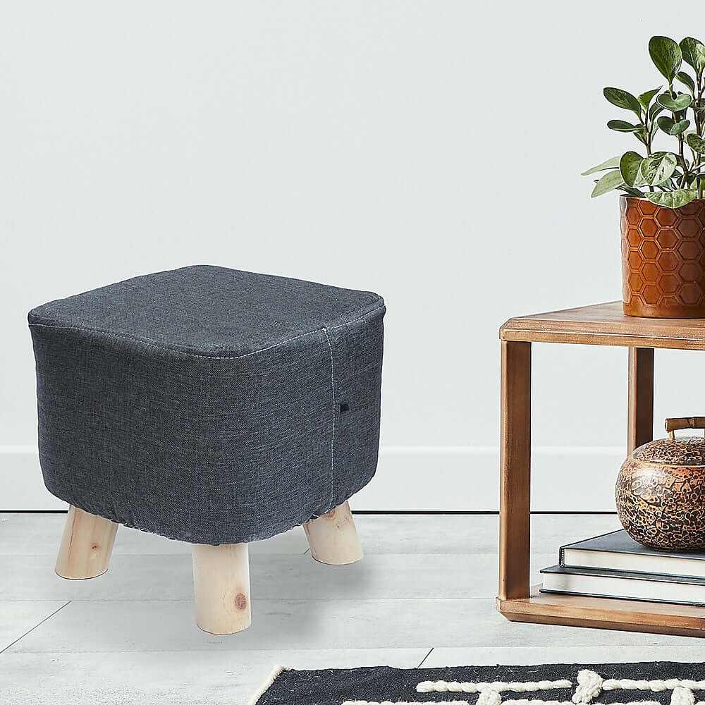 Fabric Ottoman Foot Stool Wood Storage Padded Seat