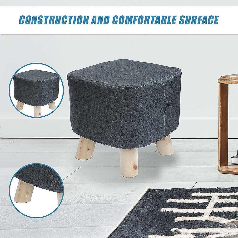 Fabric Ottoman Foot Stool Wood Storage Padded Seat