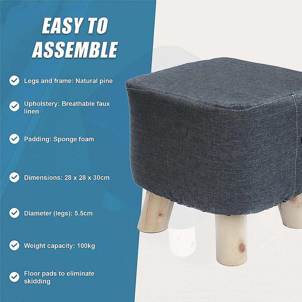 Fabric Ottoman Foot Stool Wood Storage Padded Seat