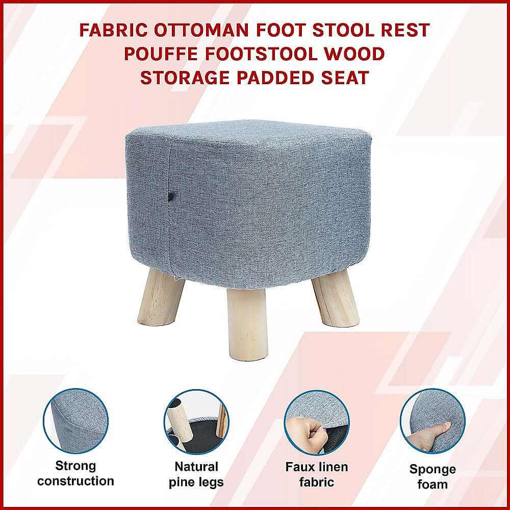 Fabric Ottoman Foot Stool Padded Seat Wood Storage