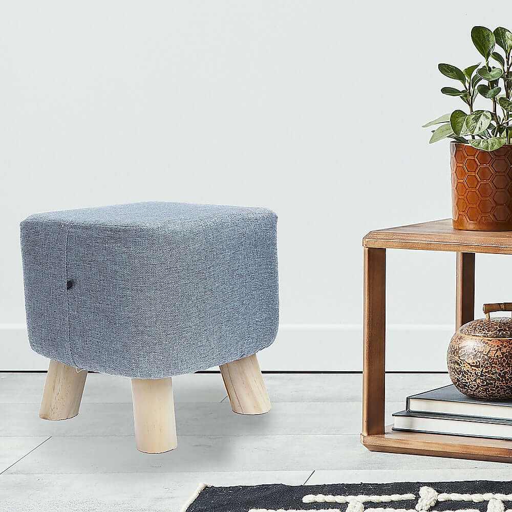 Fabric Ottoman Foot Stool Padded Seat Wood Storage