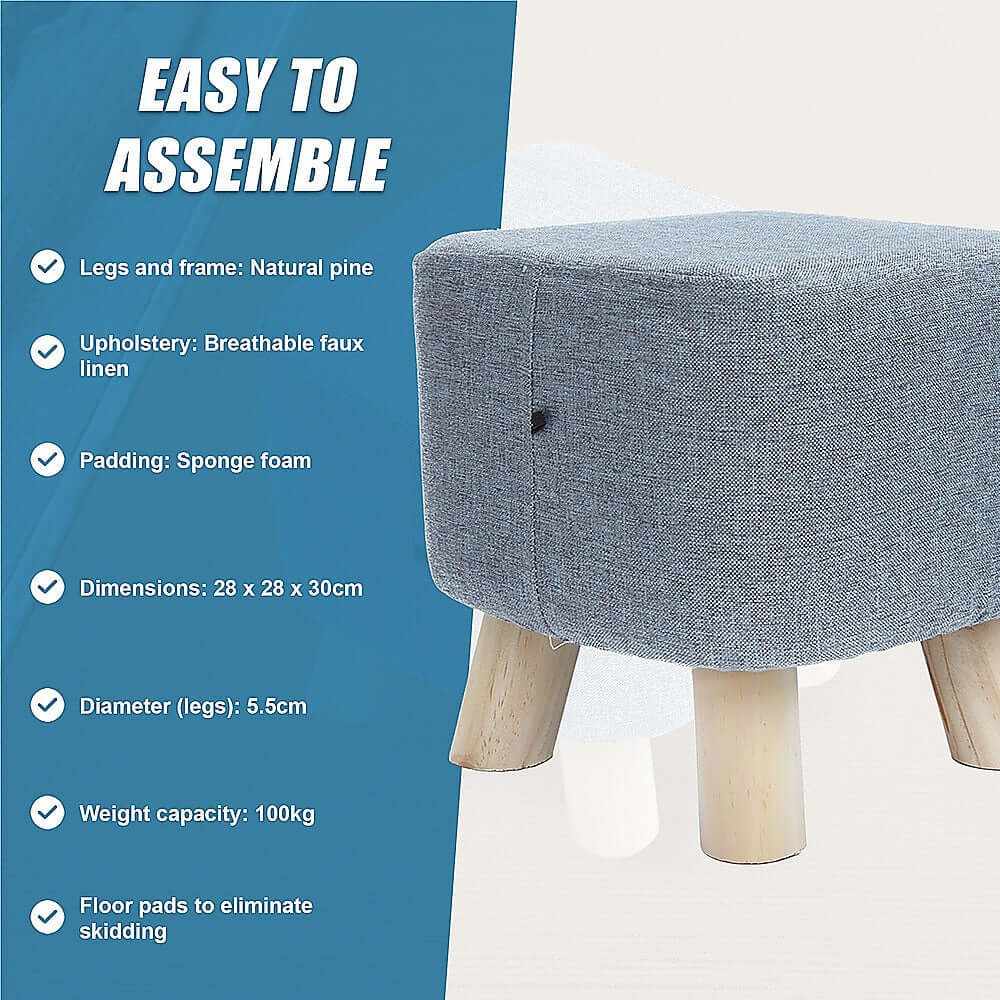 Fabric Ottoman Foot Stool Padded Seat Wood Storage