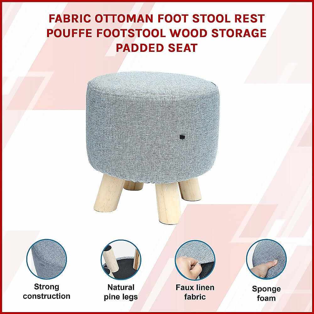 Fabric Ottoman Foot Stool - Grey