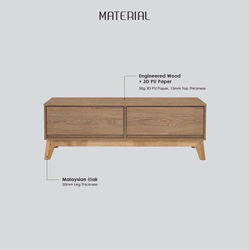 Hirado Coffee Table in cocoa with natural oak legs and laminated oak top, modern design.