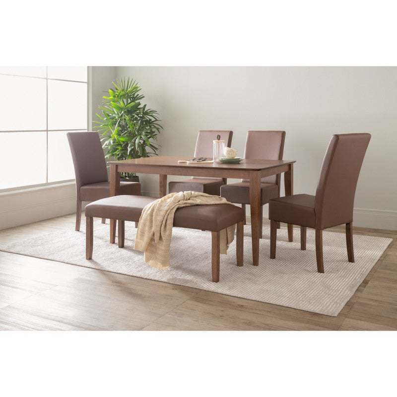 ALLEGRO Dining Table with 4 MESI Chairs and Bench in Cocoa and Mocha Vinyl, 6-Piece Set.