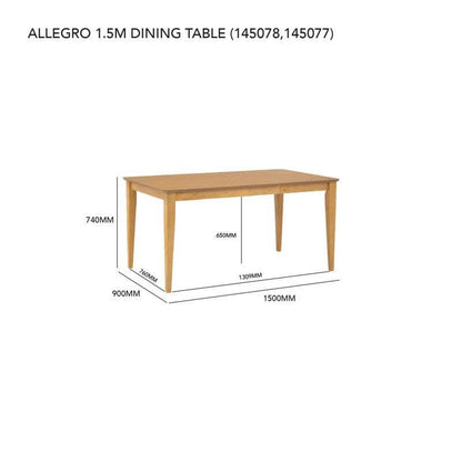 Allergo Dining Table 150cm Timber Dining Table - Natural