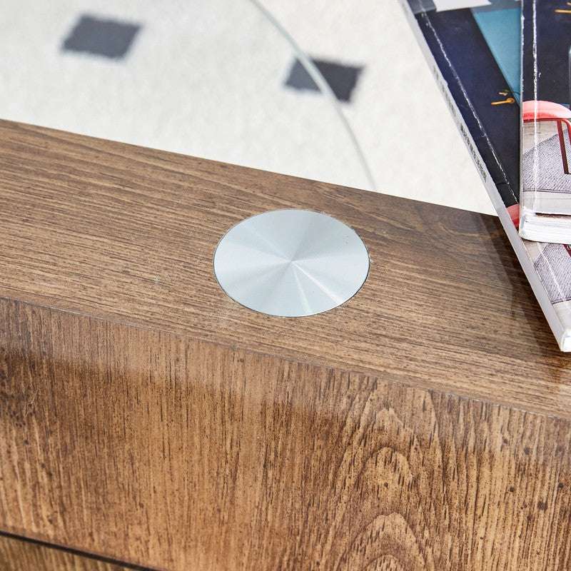'MINORI' Double Layer Clear Tempered Glass Dark Wood Grain Coffee Table