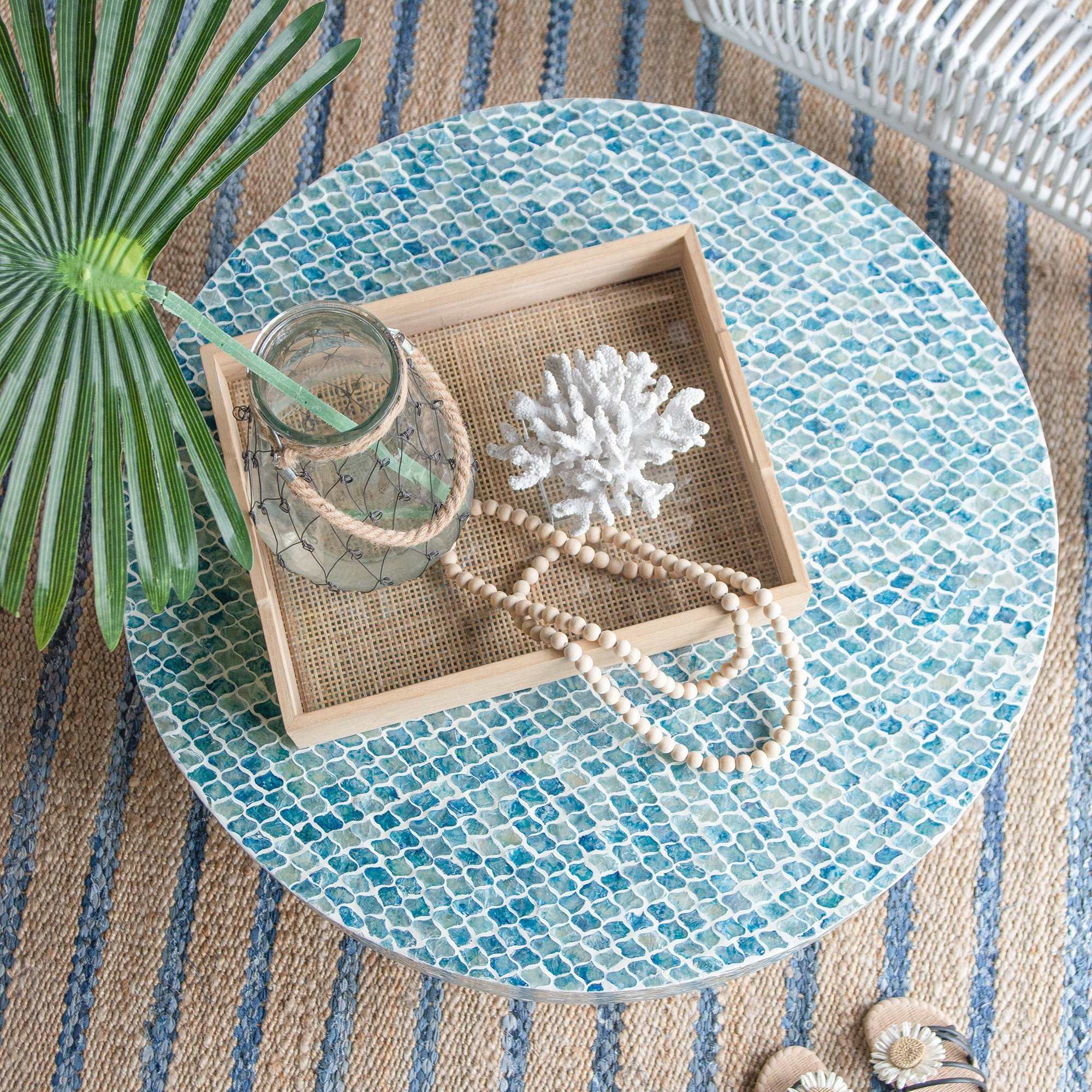 GOA Shell Coffee Table with Blue Hued Shell Pieces