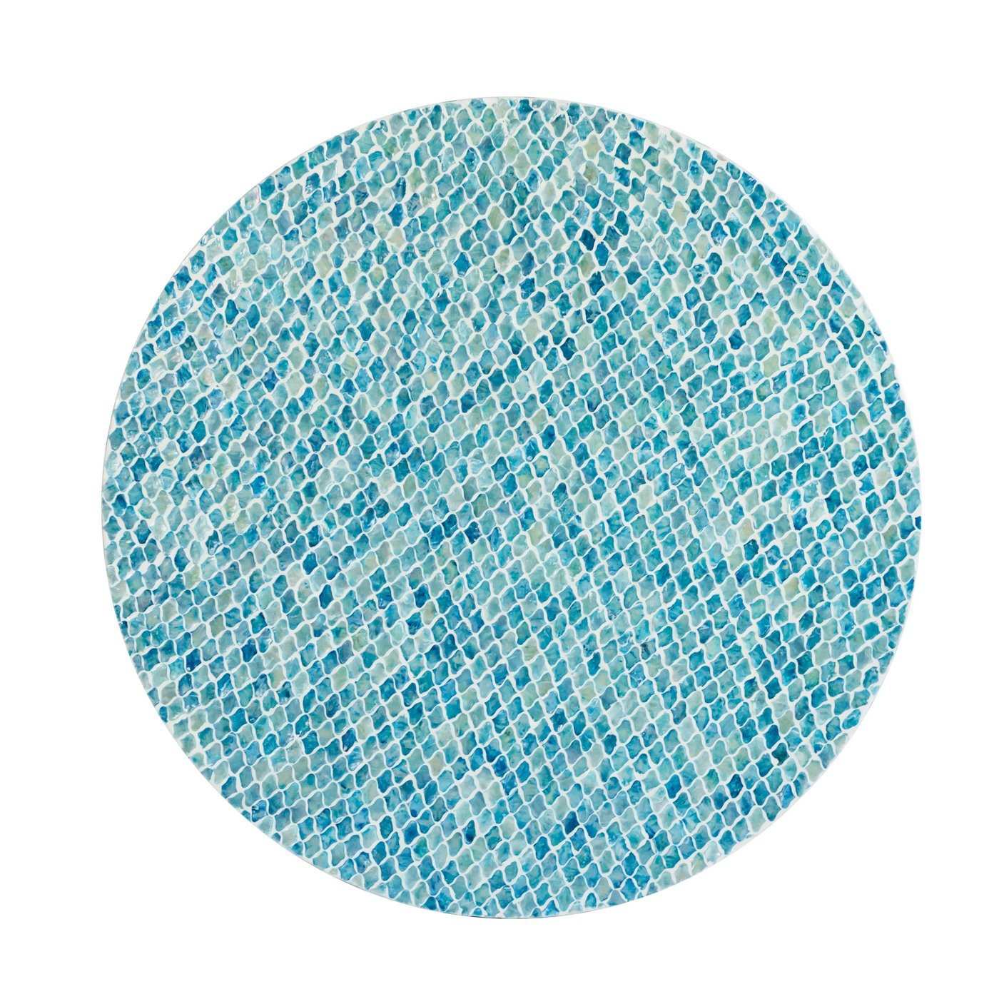 Round Goa Shell Coffee Table with blue-hued shell design.