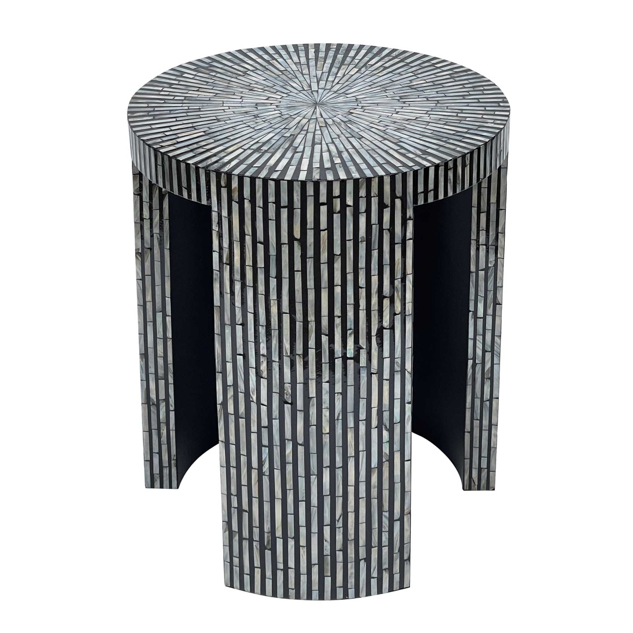 Handcrafted Mono Mother of Pearl side table with unique design.