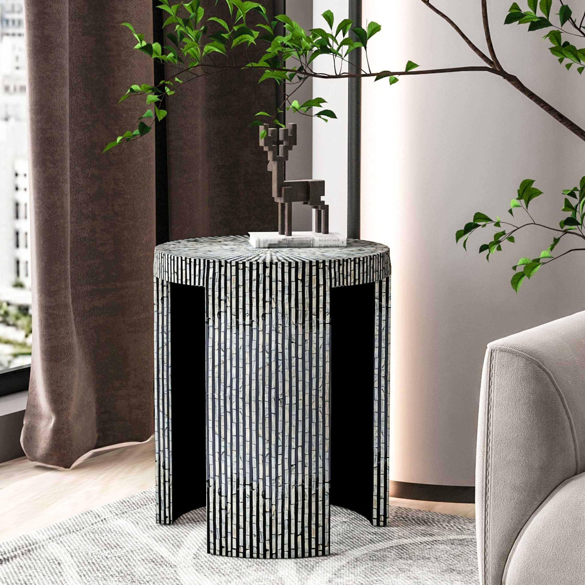 Handmade Mono Mother of Pearl Side Table in elegant design.