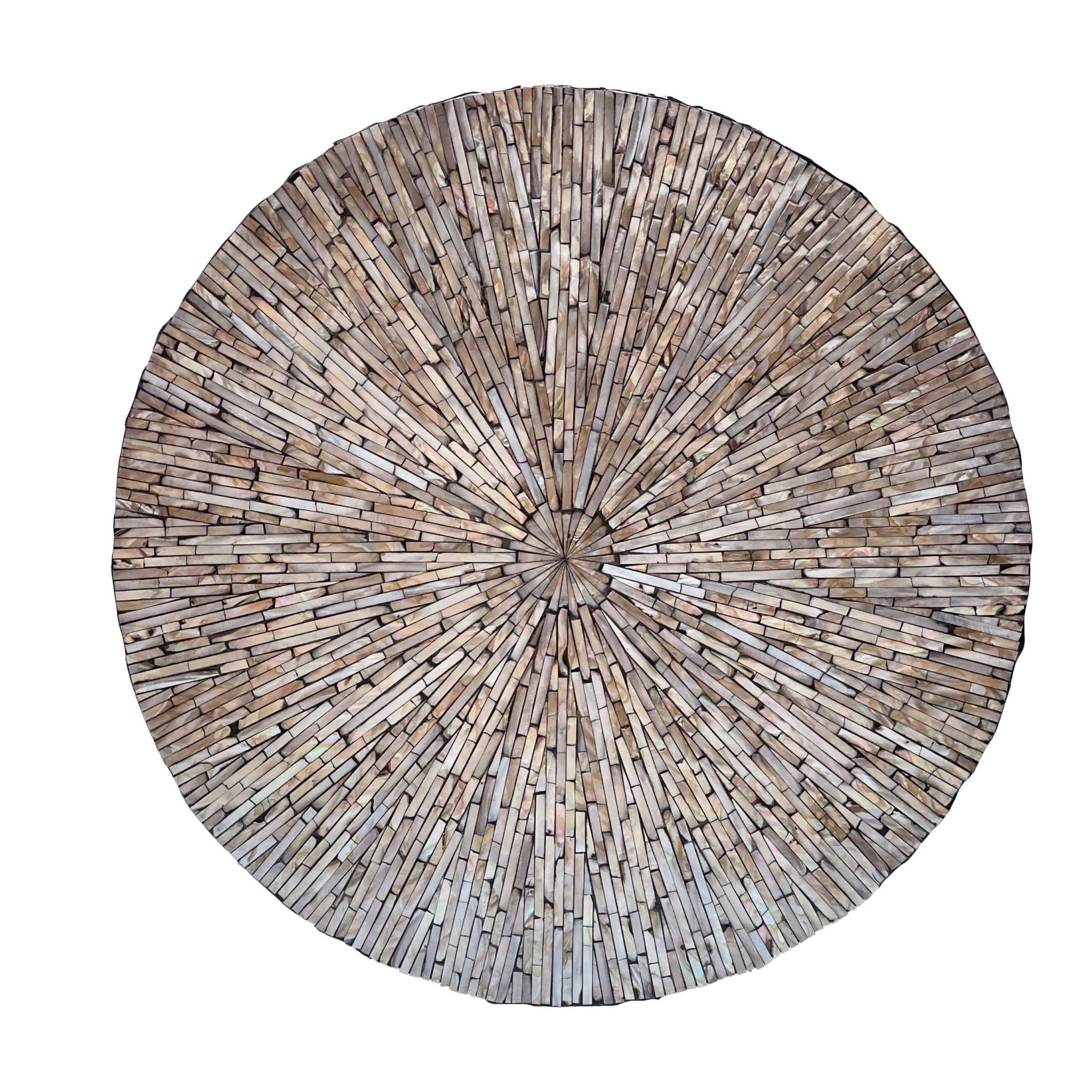 Handmade Mariner Mother of Pearl coffee table with intricate shell pattern.