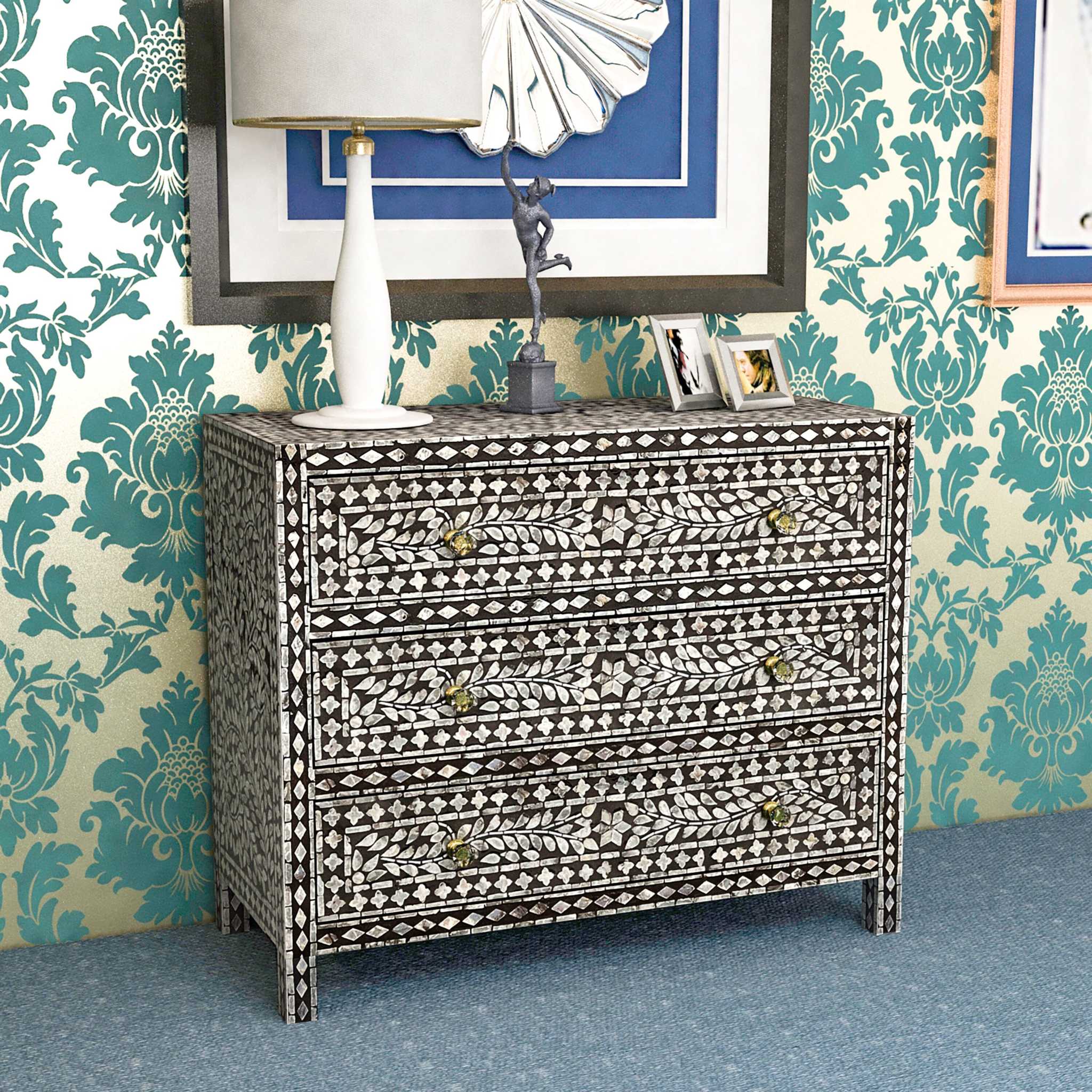 Mother of Peral Handcrafted Chest of Drawers