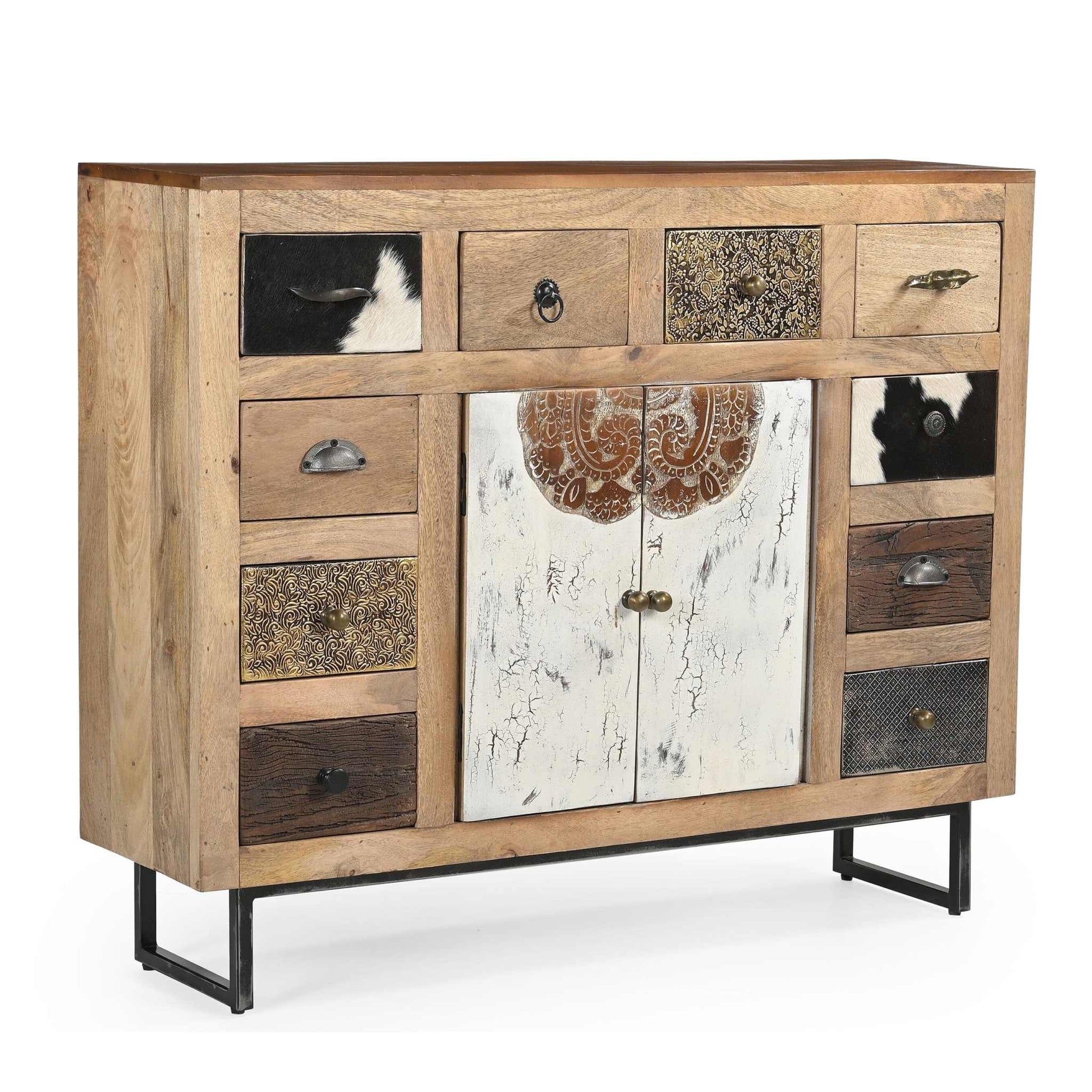 Cowhide Patchwork Chest of Drawers Cabinet