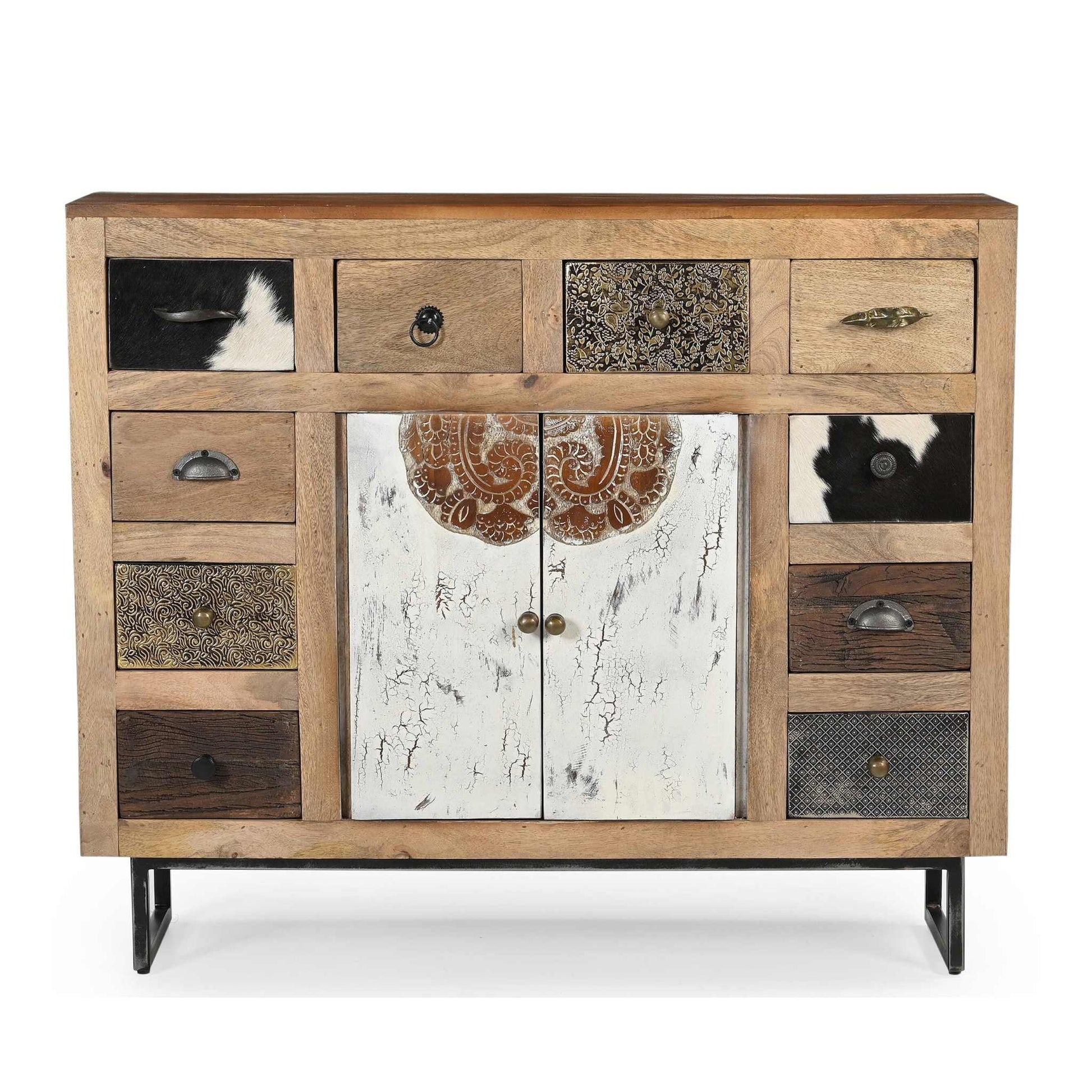 Cowhide Patchwork Chest of Drawers Cabinet