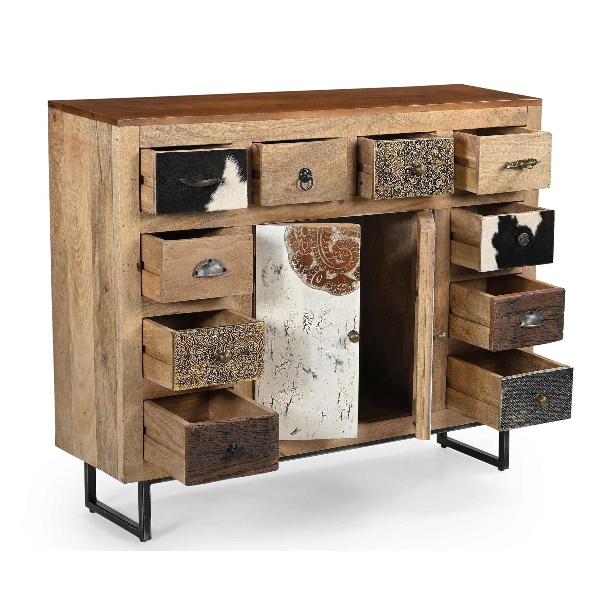Cowhide Patchwork Chest of Drawers Cabinet