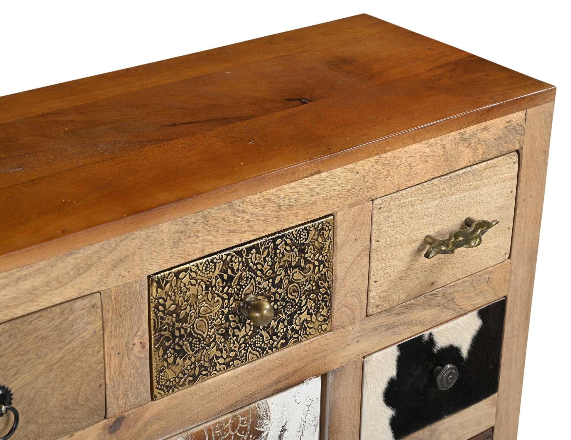 Cowhide Patchwork Chest of Drawers Cabinet