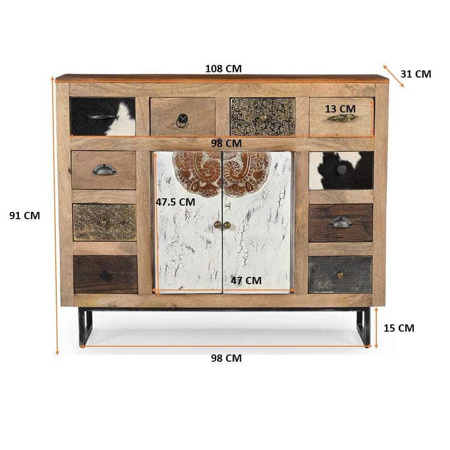 Cowhide Patchwork Chest of Drawers Cabinet