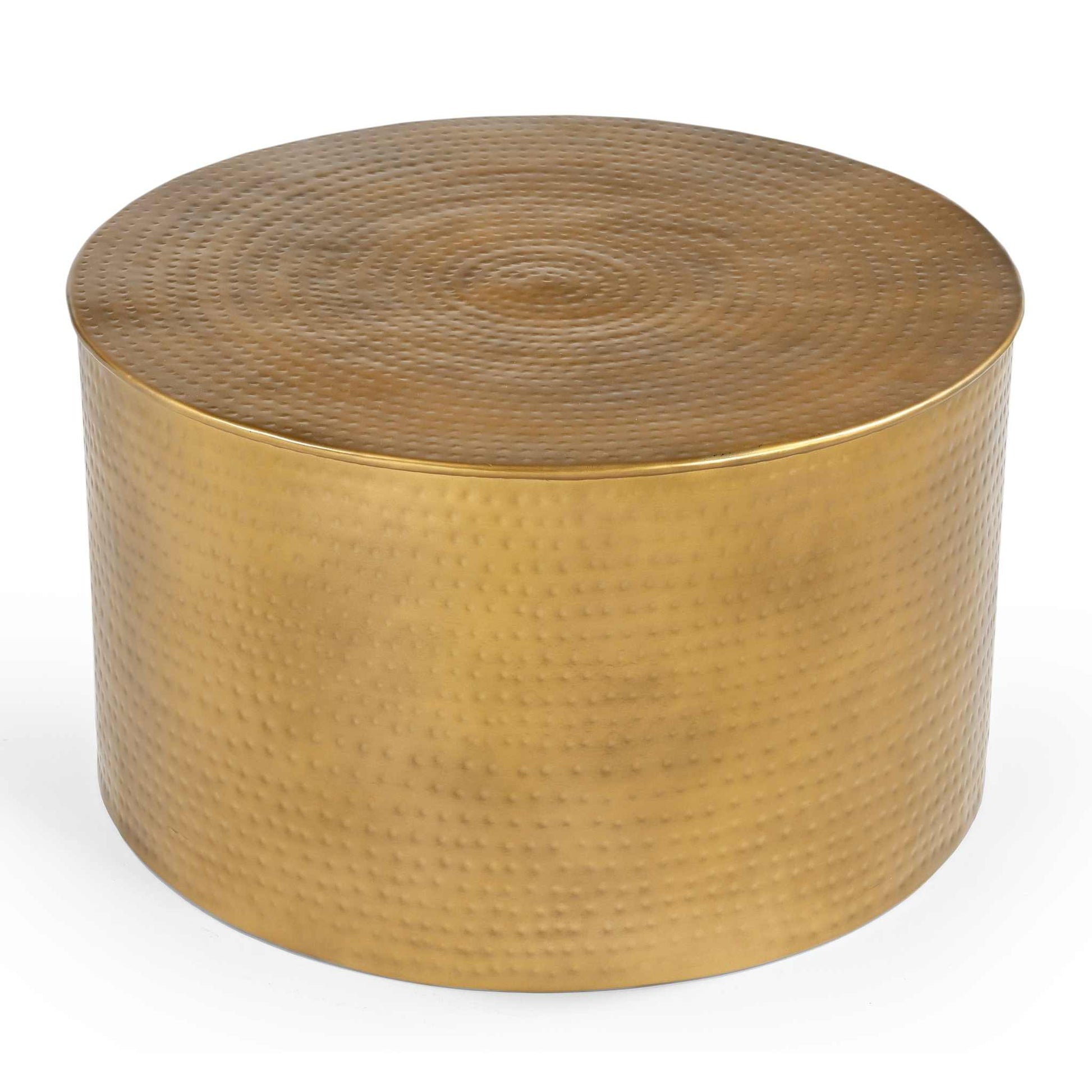 Handmade hammered coffee table with a matte metallic finish, showcasing unique hand-forged texture.