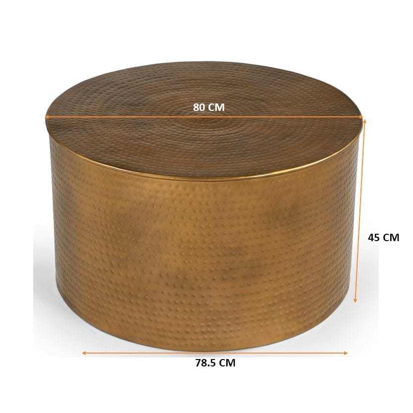 Hammered metallic coffee table with hand-forged texture and unique design, 80x45cm.