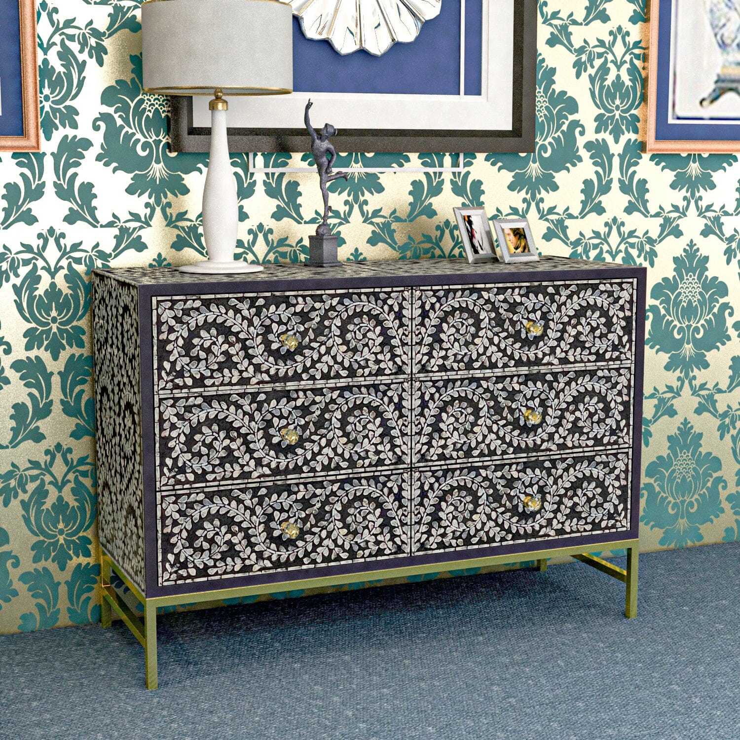 Mother of Pearl Enchanting Vine Sideboard With Drawers