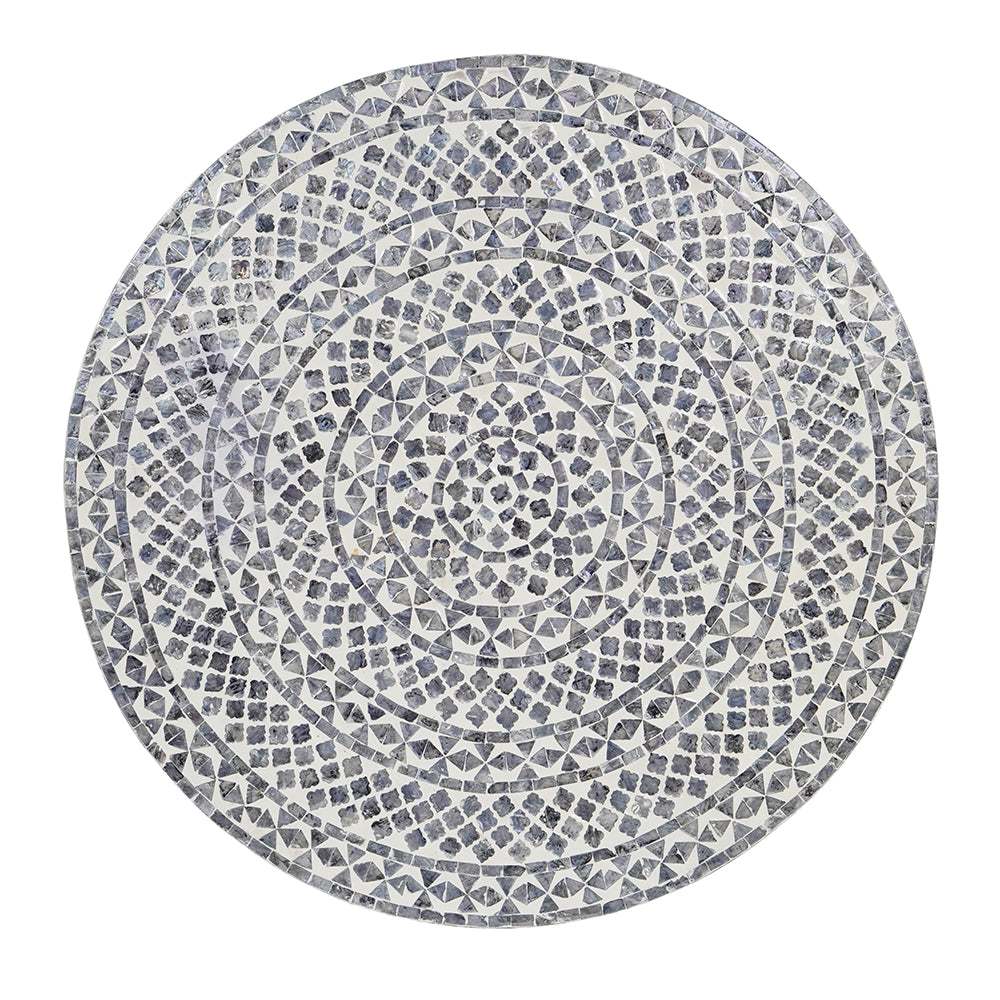 Black diamond patterned coffee table with Mother of Pearl shell embellishments.