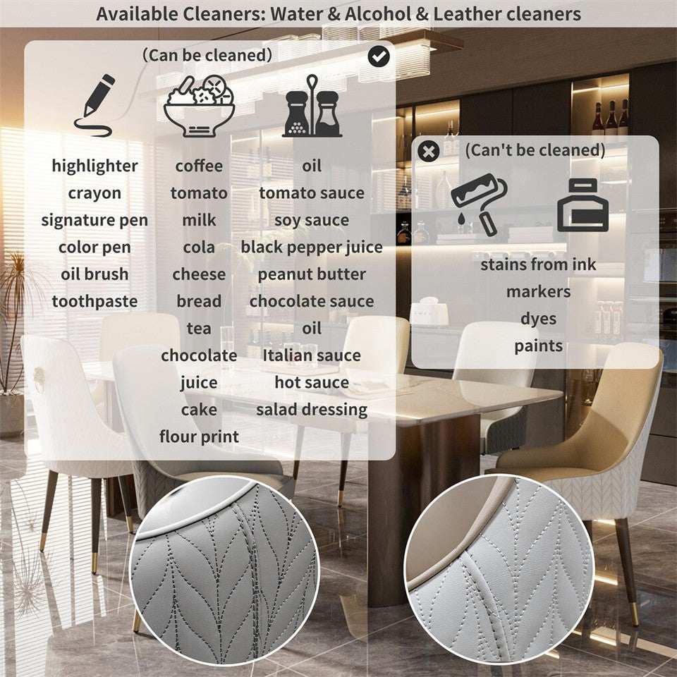 High-End Grey Dining Chairs Set of 2 Faux Leather Upholstered Kitchen Chairs with Gold Lion Head
