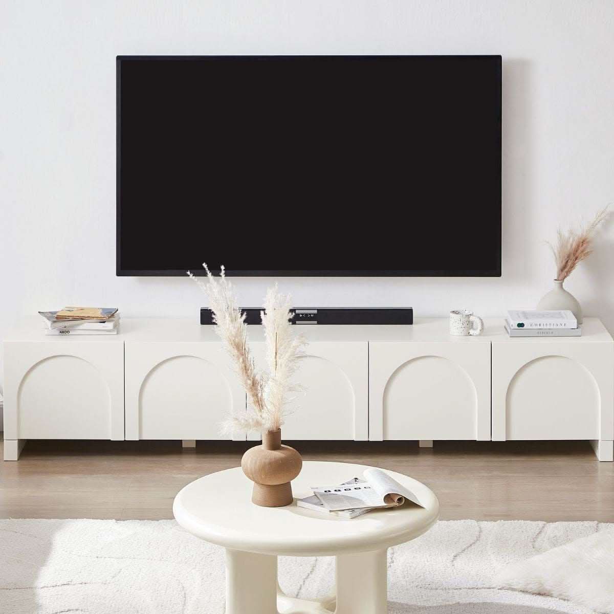 Dome White TV Cabinet Entertainment Center - 225cm