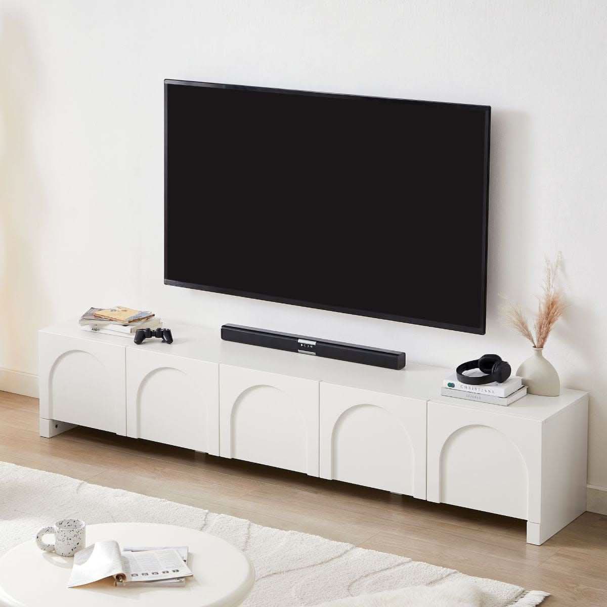 Dome White TV Cabinet Entertainment Center - 225cm
