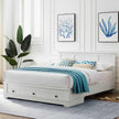 white wooden storage bed double