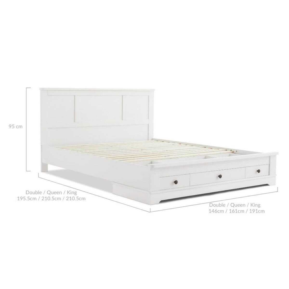 Margaux Coastal Lifestyle White Wooden Storage Bed Double