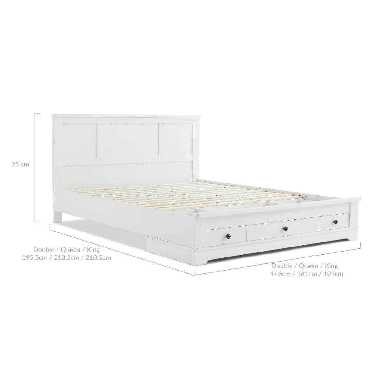 white wooden storage bed double