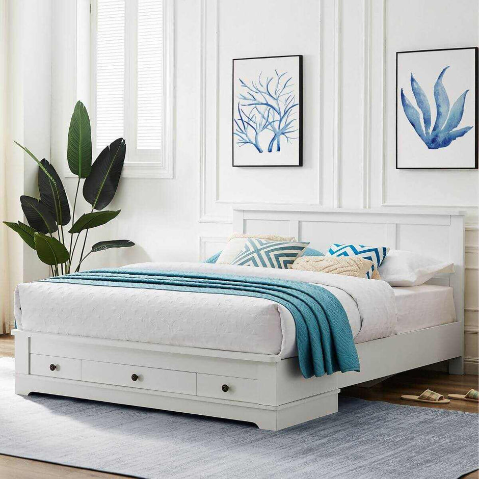 White king bed with drawer