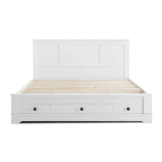 White queen bed with drawer