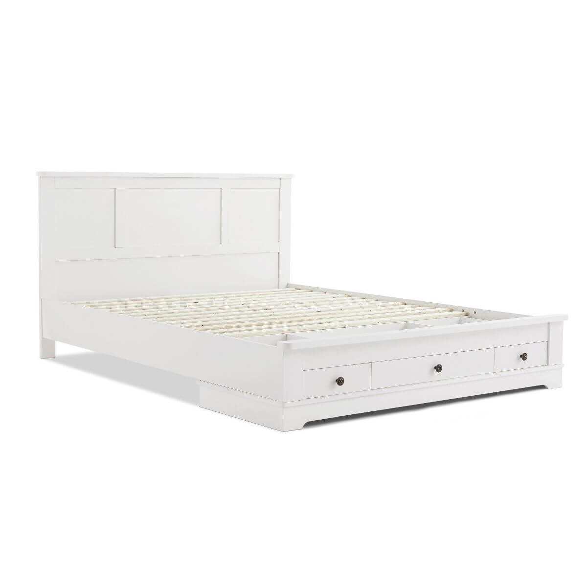 White queen bed with drawer