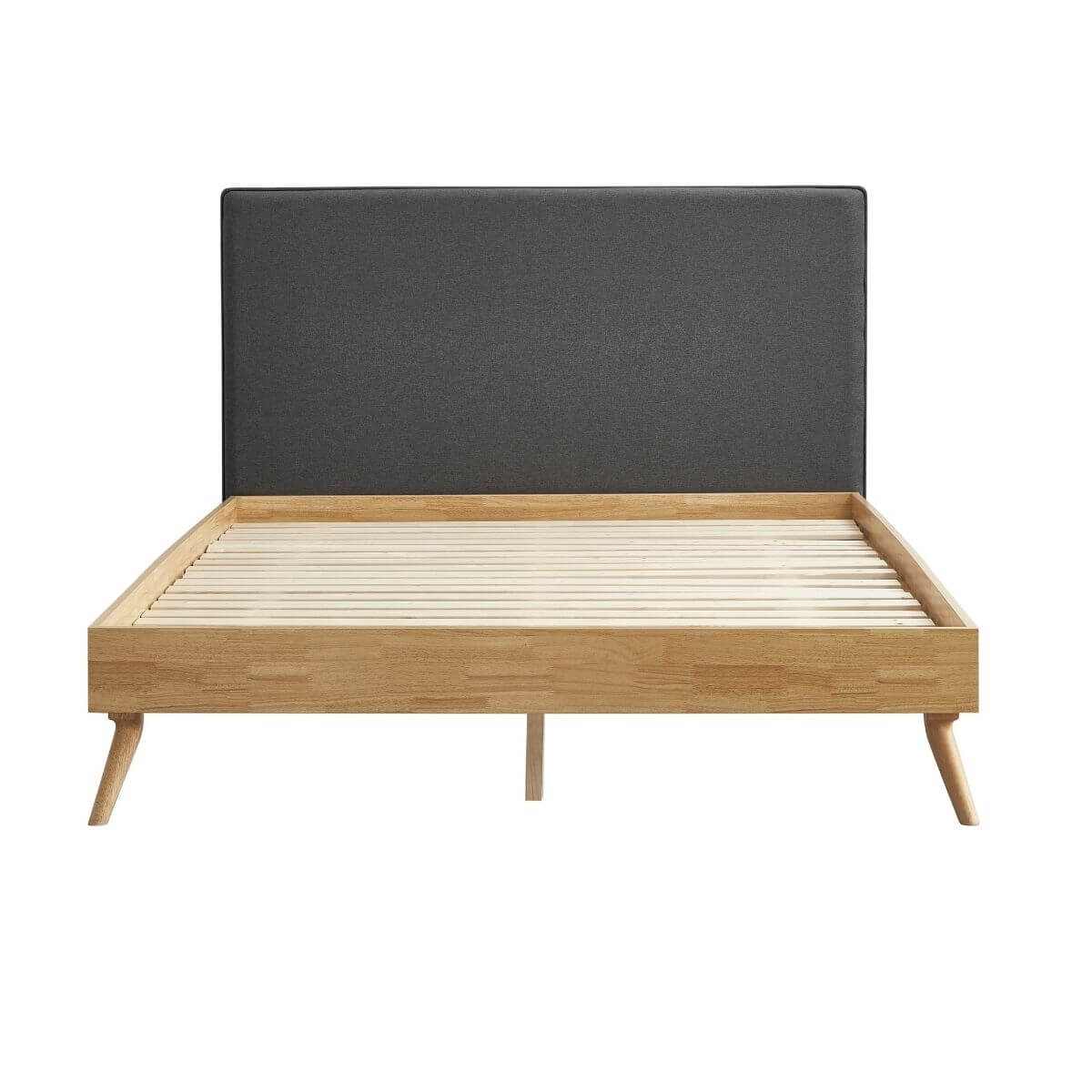 Natural Oak Ensemble Bed Frame Fabric Upholstered Headboard Queen
