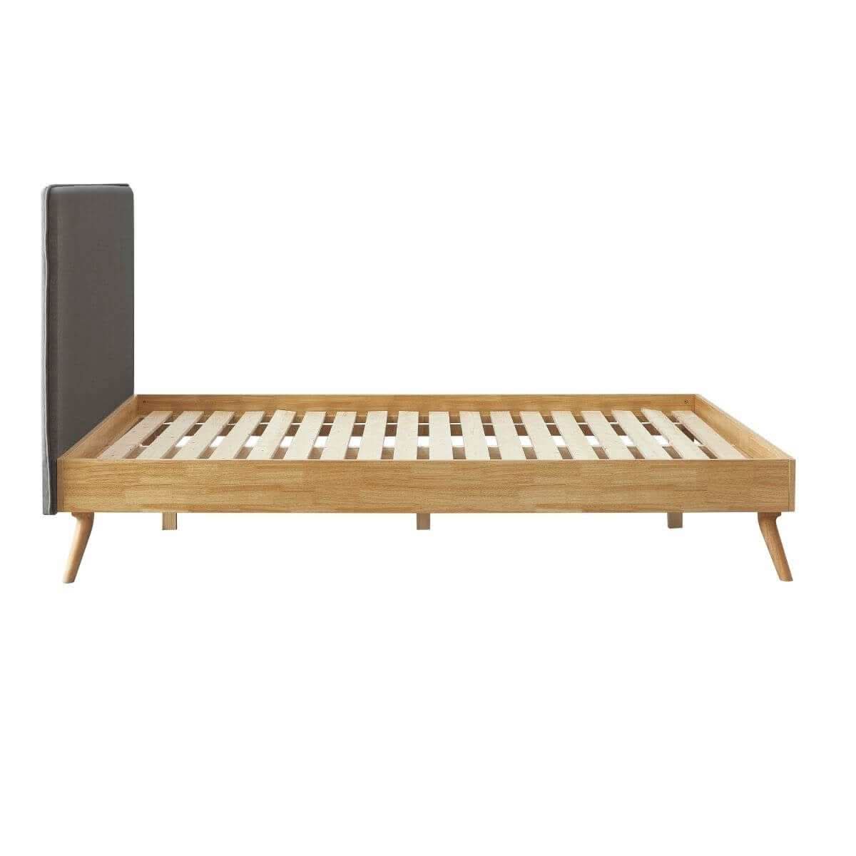 Natural Oak Ensemble Bed Frame Fabric Upholstered Headboard Queen