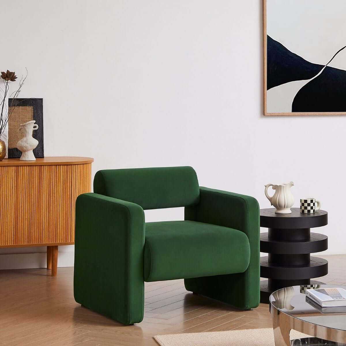 Lilah Modern Fabric Boucle Armchair - Basil Green