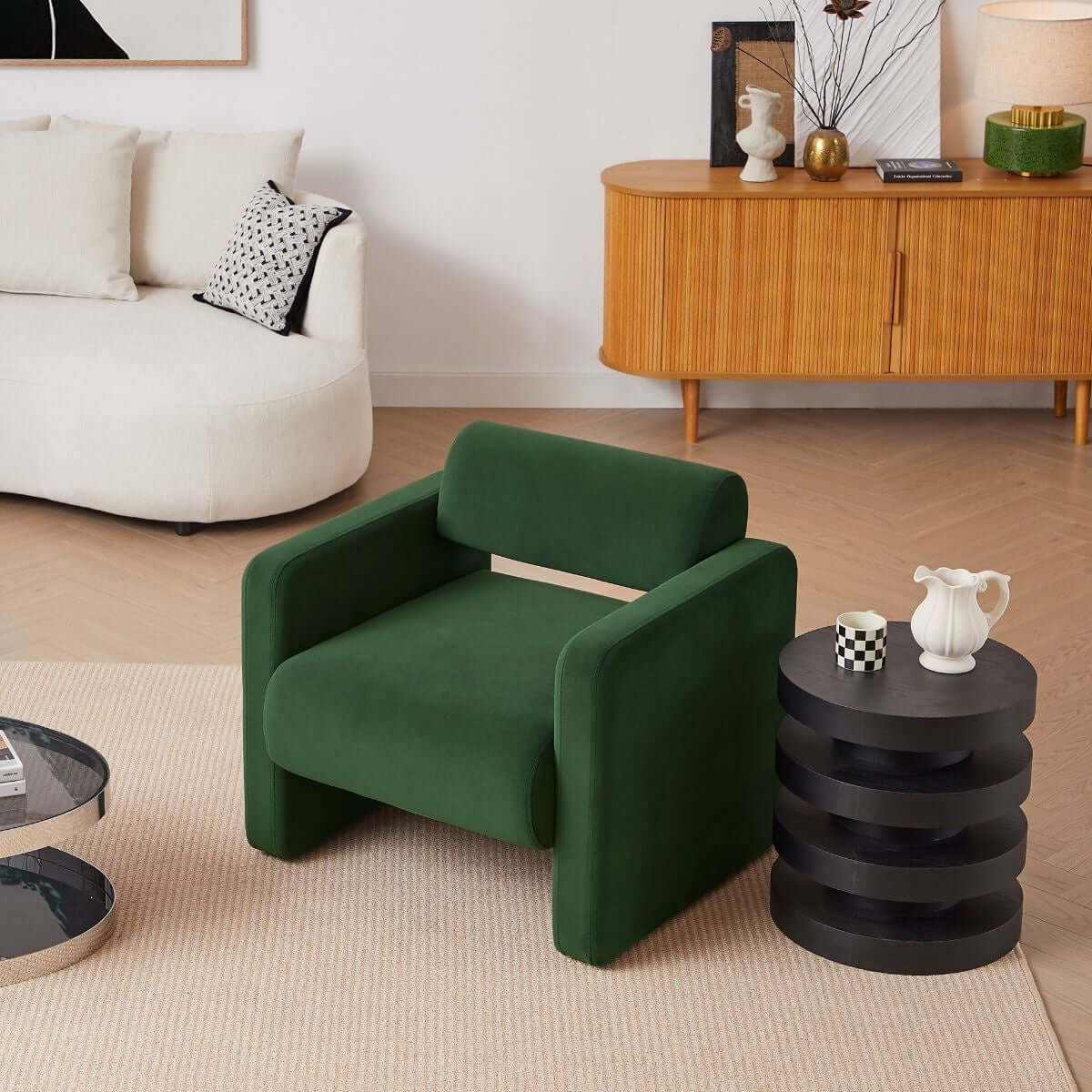 Lilah Modern Fabric Boucle Armchair - Basil Green