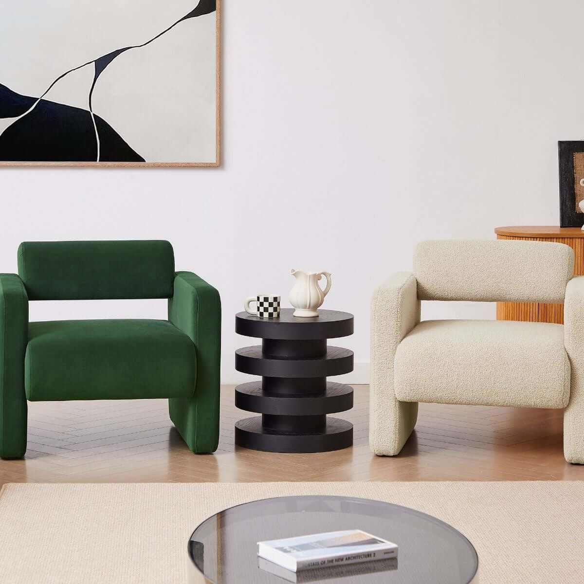 Lilah Modern Fabric Boucle Armchair - Basil Green