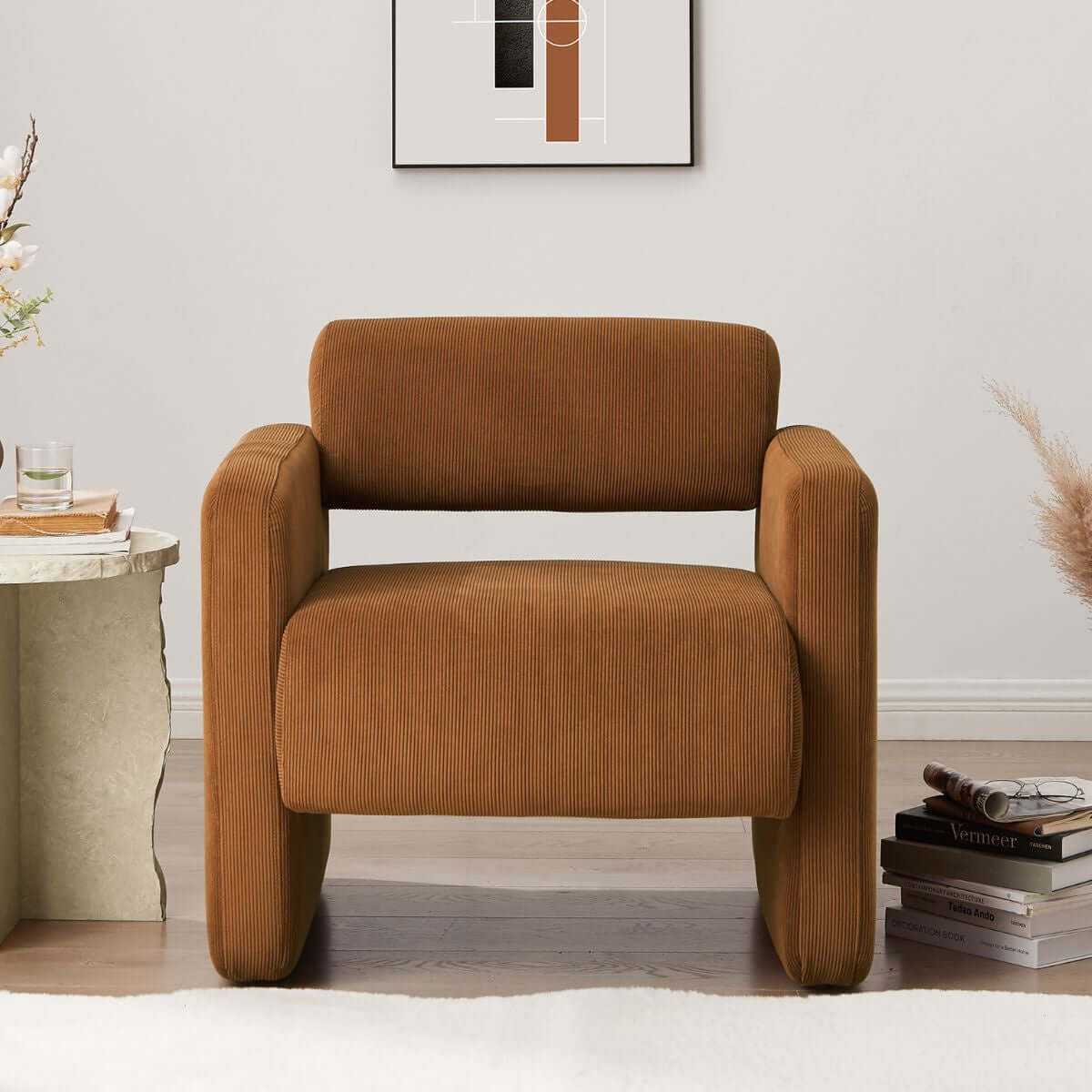 Lilah Modern Boucle Fabric Comfy Armchair - Burnt Orange