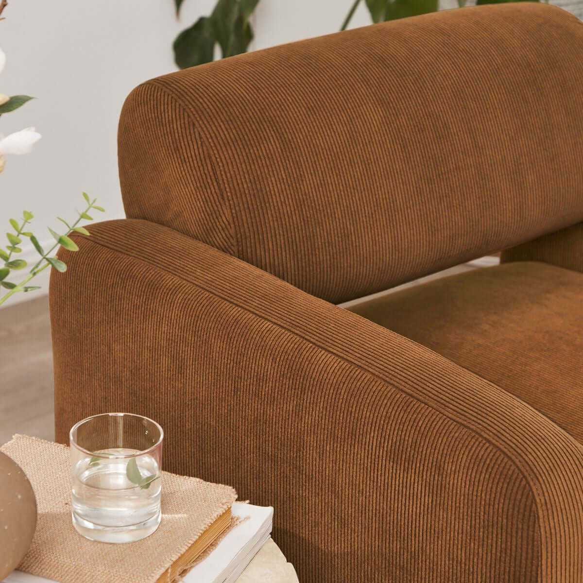 Lilah Modern Boucle Fabric Comfy Armchair - Burnt Orange