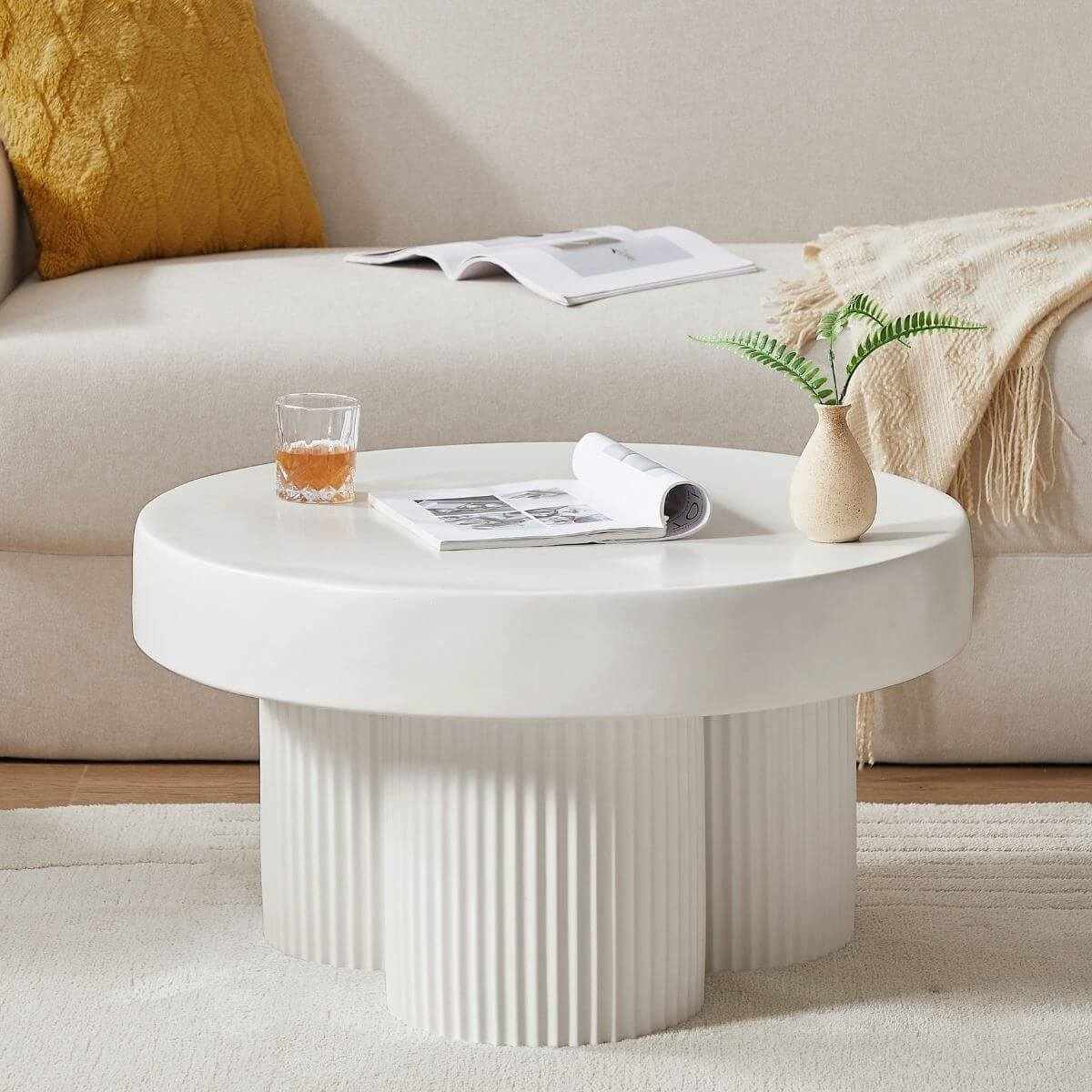Maya Ribbed White Round Coffee Table