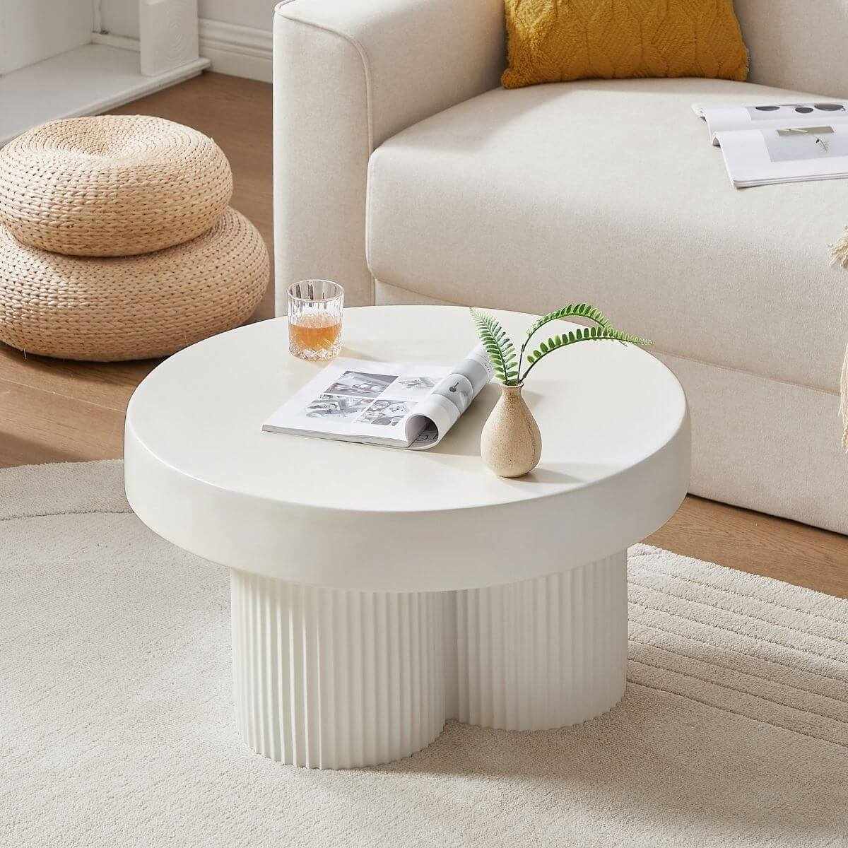 Maya Ribbed White Round Coffee Table