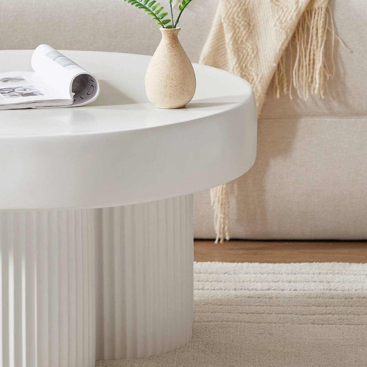 Maya Ribbed White Round Coffee Table