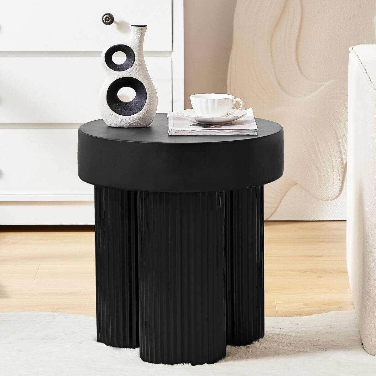 Maya Ribbed Side Table - Black